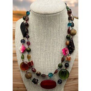Vintage Beaded Necklace Multi Strand Faux Stones Costume Fashion